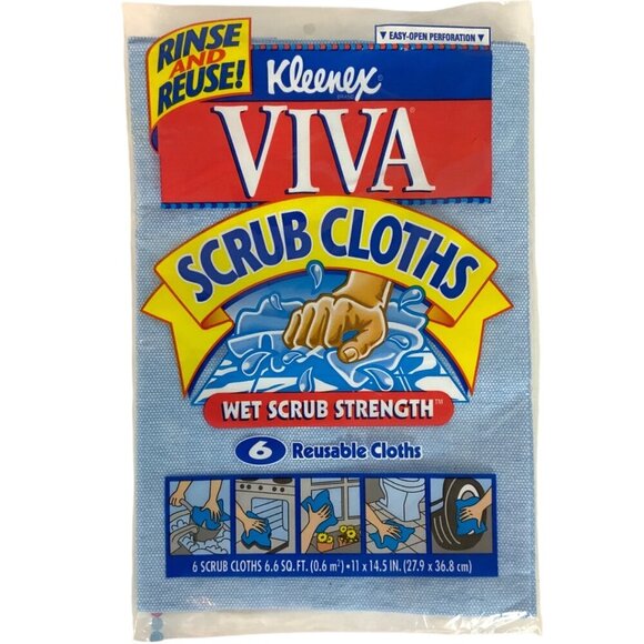 Vintage Kleenex Viva Scrub Cloths 6-Pack Reusable Wet Scrub Strength 1996 - Picture 1 of 2